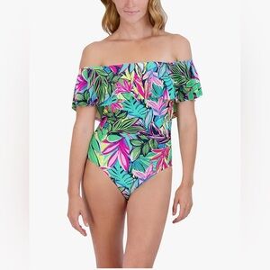 Caribbean Joe Women's Off The Shoulder One Piece Swimsuit - Cape Coral Multi